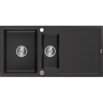 Mexen Andres гранитна мивка с 1, 5 камери и отцедник 1000 x 500 мм, черен/сребрист металик, хромиран сифон - 6515101510-73 (6515101510-73)