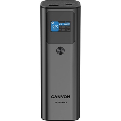 CANYON Външна батерия CANYON PB-2010 (CNE-CPB2010DG), 27000mAh/97.2Wh Li-poly battery, 2xUSB-C PD3.1 140W, USB-A QC 3.0 22.5W, TFT display, Dark Grey (CNE-CPB2010DG)