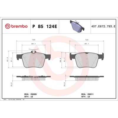 Sada brzdových platničiek, vždy 4 kusy v sade BREMBO P 85 124E (P85124E)