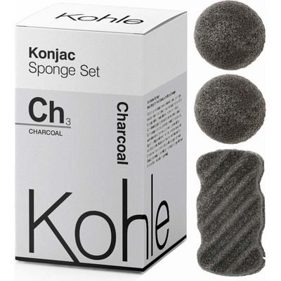 Kohle Company Konjac houbičky dárková sada aktivní černé uhlí 3 ks – Zboží Dáma