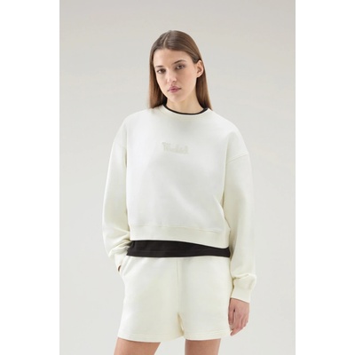 Woolrich Cotton Fleece Logo Crewneck biela