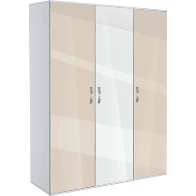 Bogdan Furniture G Трикрилен гардероб Мебели Богдан Модел bm-ava 3, крем гланц с бяло