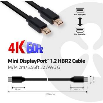 Club 3D Кабел Club 3D - CAC-2161 (Mini DisplayPort 1.2 M/M, 4K60Hz, HBR2, 2 м) (CAC-2161)