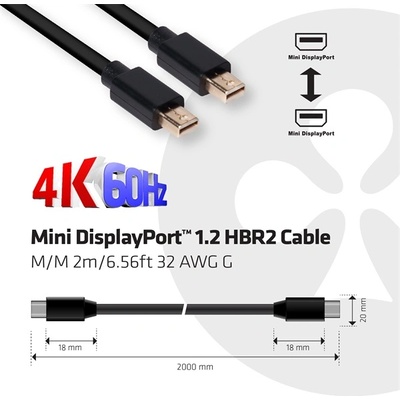 Club 3D Кабел Club 3D - CAC-2161 (Mini DisplayPort 1.2 M/M, 4K60Hz, HBR2, 2 м) (CAC-2161)