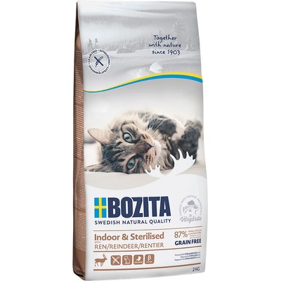 Bozita 2кг Indoor&Sterilised Bozita, суха храна за котки със северен елен - без зърно