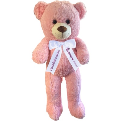 Плюшено мече с надписана панделка, розово, 80 см (1191-Н2)