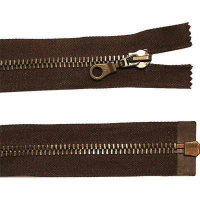 Kovový zip no.8 rozepínací 80cm tmavě hnědý (staromosazné zoubky) silný zip
