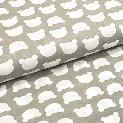 Bavlněné plátno P0683 šedé, bílé medvědí hlavy, š.140