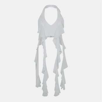 Image 1 of Missy Empire Halter Frill Detail Top - White