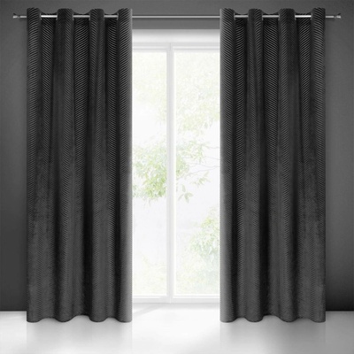 Eurofirany Závěs 140 x 250 cm sametový černý na kovových kroužcích LUSSI