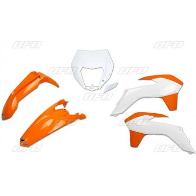 UFO kompletní sada plastů KTM EXC/EXCF 14-16 s krytem světla barva OEM 15 (oranžová/bílá) (KT524E999W)