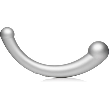 Image 1 of Master Series 10X Vibra-Crescent Vibrating Silicone Dual Ended Dildo Silver