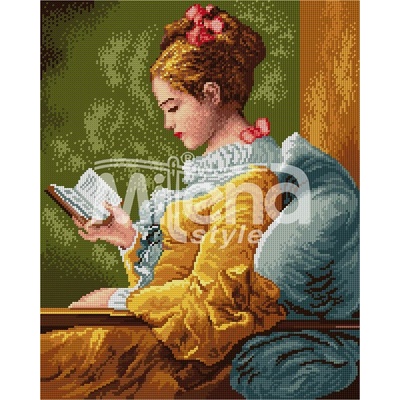 Milena Style Момиче с книга - гоблен със схема конци dmc 1: 4