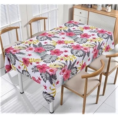Obrus PVC 3581461, metráž, 20 m x 140 cm, ružové kvety s listy monstera, IMPOL TRADE