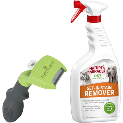 FURminator deShedding Tool S krátkosrstá plemena šířka hřebenu 3,8 cm + odstraňovač skvrn a zápachu 709 ml