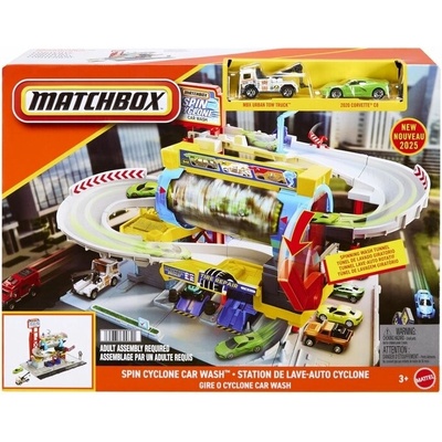 MATCHBOX SADA UMÝVAČKA GARÁŽ TURBO CYCLON + 2 VOZIDLÁ CORVETTE A AUTOPREPRAVNÍK JGB68
