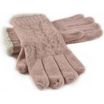 Emi Ross ER-1062B pink dámské pletené rukavice s lemem z ovčí vlny vzor osmička