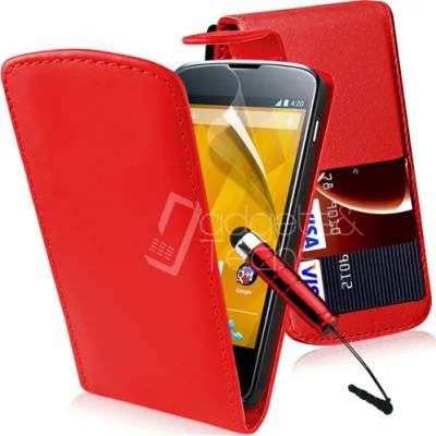 LG Nexus 4 E960 Flip Калъф Червен + Протектор и Стилус