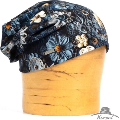 Dámská spadnutá čepice modrá s potiskem knoflíky