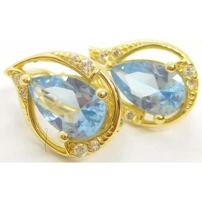 Klenoty Budín zlaté mohutné náušnice ze žlutého zlata se zirkony a blue topazy 6630376