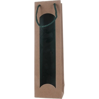 Darčeková taška bicolor natur-zelená s okienkom na 1 fľašu 100 x 80 x 360 mm