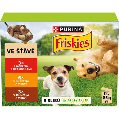 Friskies Adult hovězí kuře jehněčí ve šťávě 12 x 85 g