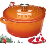 Overmont Casserole Cast Iron Pot 26cm - Enamel Roaster with Lid Oven Safe - with Cookbook - for Kitchen Baking Stewing Roasting Orange - OM-Enamel - OM-Enamel Dutch Oven