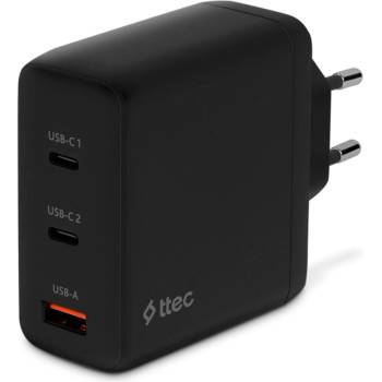 Ttec Зарядно 220V ttec SmartCharger Trio GAN 120W PD Travel Charger 2 USB-C+USB-A - Черно