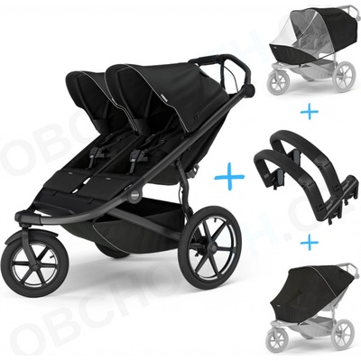 Thule Set 5v1 Urban Glide 3 Double Black s magnetickou sponou 2025 + pláštěnka + ochranná síť + 2x madlo
