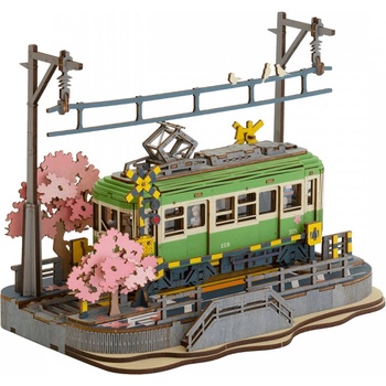 ROBOTIME Rolife DIY Svietiace 3D drevené puzzle Stanica so sakurami 223 ks