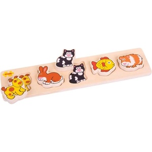 Bigjigs Toys Дървен триизмерен пъзел Bigjigs - Домашни любимци (BB016) - baby