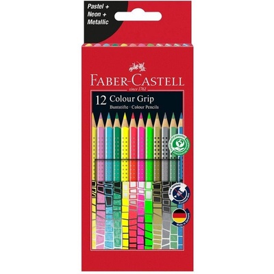 Faber-Castell Акварелни моливи Grip, 12 пастелни, неонови и (1015120407)