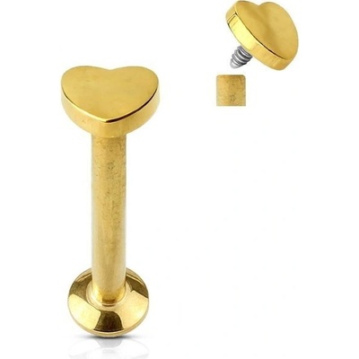 S4U Piercing do brady labreta, zlacené srdíčko (1,6 x 6 mm) LB1034GD-1206