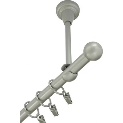 OK-GarnýžeCZ Garnýž kovová jednořadá 16mm Koule stříbrná mat 210 cm do stropu / kroužky s žabkou