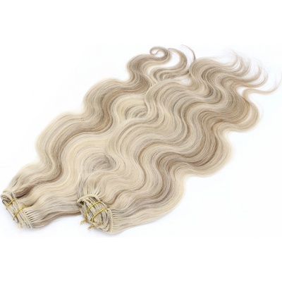 Vlnitý Clip in maxi set 53cm pravé ľudské vlasy REMY 200g PLATINA / SVETLO HNEDÁ