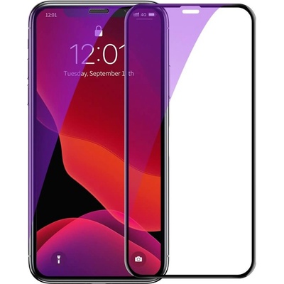 Baseus Anti-bluelight Curved Full Screen Tempered Glass (0.23 mm) - калено стъклено защитно покритие за целия дисплей на iPhone 11, iPhone XR (прозрачен-черен) (2 броя)