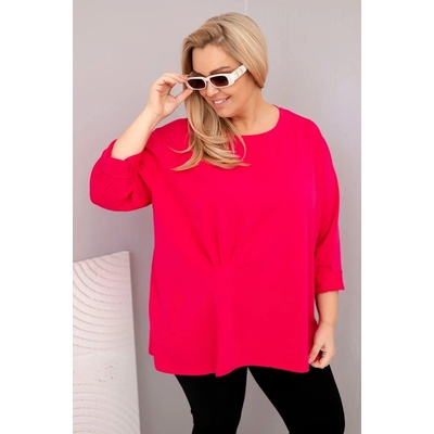 Kesi Dámska blúzka plus size s bavlnou a dlhým rukávom a riasením fuksiová Ružová tmavo