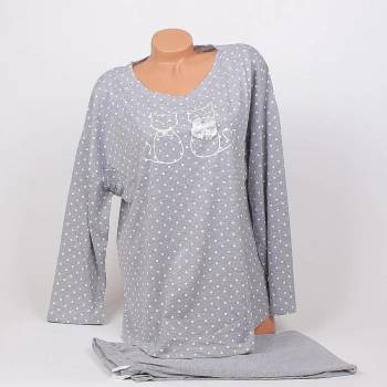 Image 1 of Макси пижама с дълъг ръкав в сиво с котета и точки