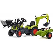 FALK Šlapací traktor 2040N Claas Arion 410 s nakladačem rypadlem a vlečkou