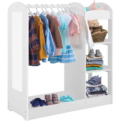 Ginger Home Дървена детска стойка, гардероб за дрехи с огледало - Ginger Home, Бяла (AT-DC-2108-W)