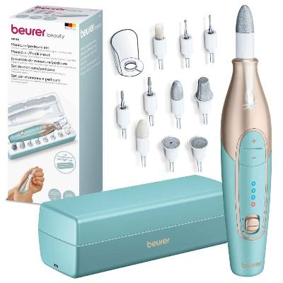 Комплект за маникюр/педикюр Beurer MP 84 Premium Manicure/pedicure set, 10 attachments, 3 speed levels, Ergonomic design and bright LED light, Lithium ion battery, with practical charging and storage case (57002_BEU)