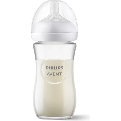 Philips Стъклено шише за хранене Philips Avent - Natural Response, 240 ml, с биберон поток 3, 1м+ (00A.0578.001)