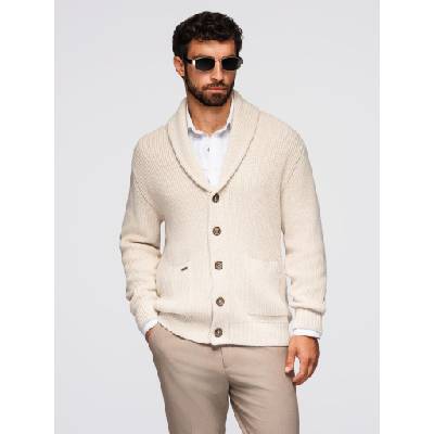 Ombre Clothing Мъжки памучен пуловер с шалов емка - бежов V2 OM-SWCD-0153 Ombre Clothing Ombre Clothing | Bezhov | МЪЖЕ | XXL