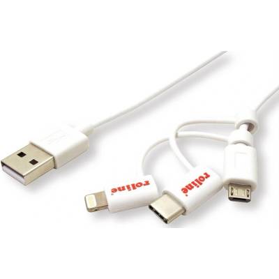 Roline 11.02.8329 USB, USB 2.0 USB-A zástrčka, Apple Lightning konektor, USB Micro-B zástrčka, USB-C ® zástrčka, 1m, bílý
