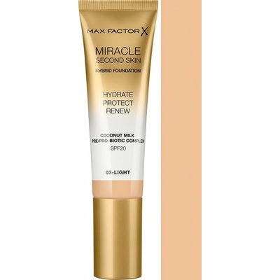 Max Factor Miracle Second Skin SPF20 Hybrid Foundation Ošetrujúci make-up pre prirodzený vzhľad pleti 03 Light 30 ml