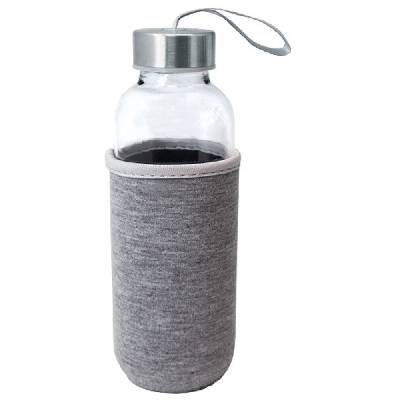 Стъклена бутилка Nerthus - Сива, неопренов протектор, 400 ml (VB FIH 649)