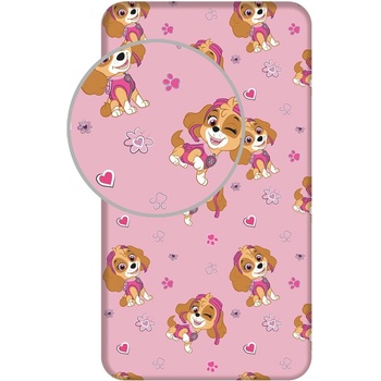 Jerry Fabrics Розов еластичен единичен памучен детски чаршаф 90x200 cm Paw Patrol - Jerry Fabrics (24FT152)