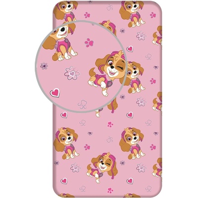Jerry Fabrics Розов еластичен единичен памучен детски чаршаф 90x200 cm Paw Patrol - Jerry Fabrics (24FT152)