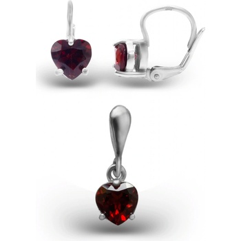 A-B Set of silver heart shaped jewelry with garnet pyrope 20000046