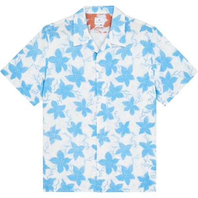PS Paul Smith Риза с къс ръкав PS Paul Smith Men's Floral Short Sleeve Tailored Fit Shirt - White/Blue